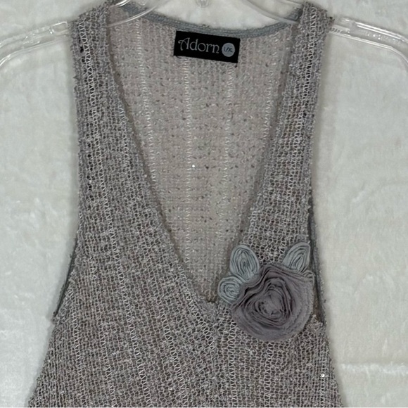 Adorn Women Boho Tank Dress Tunic Top Open Knit Sequins Sheer Light Gray sz L/XL - Picture 9 of 14